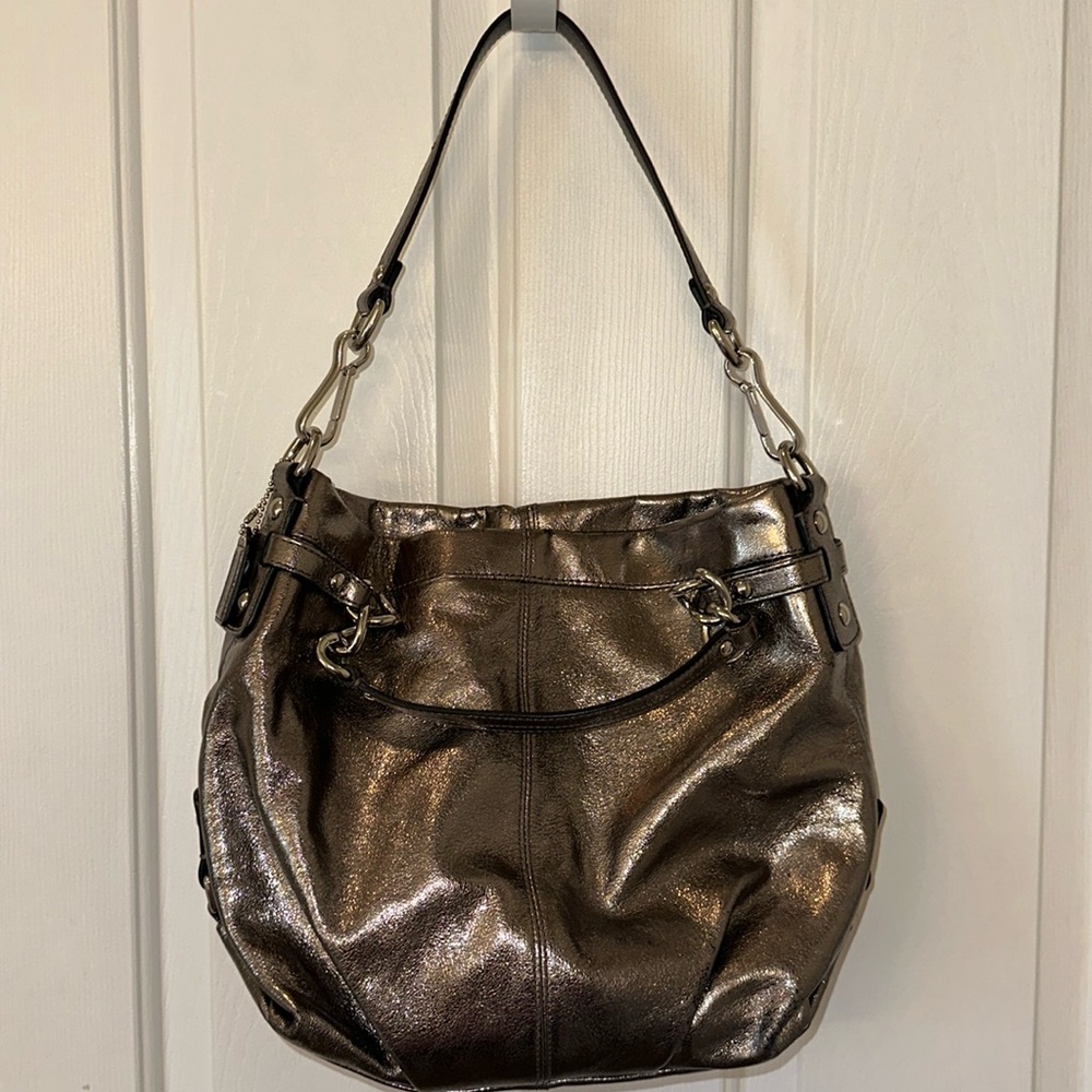 Coach Gunbarrel Large Metallic Handbag/Shoulder Bag - Silver & Black